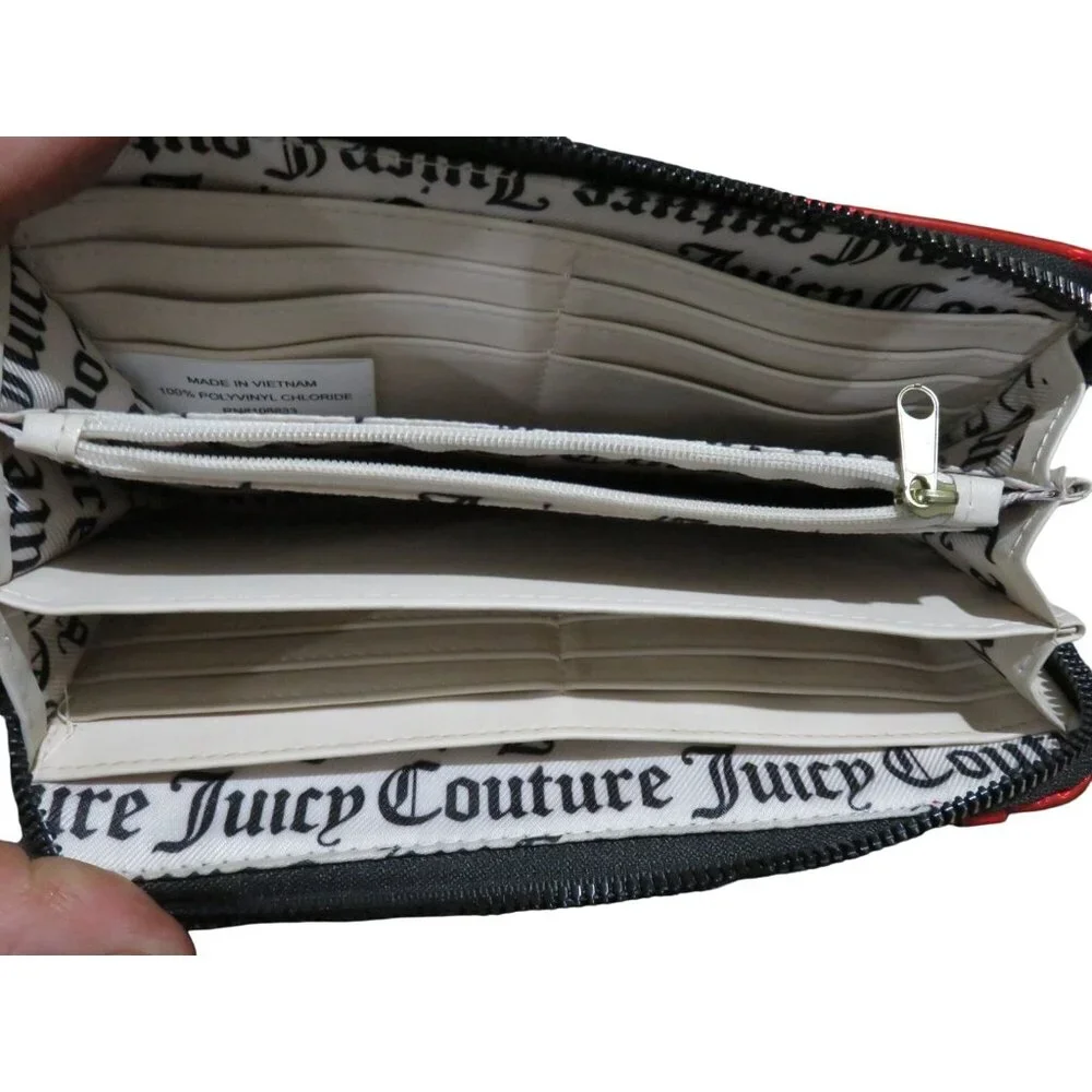 Juicy Couture Vibrant Red Patent Vegan Leather Zip Around Long Accordion Wallet